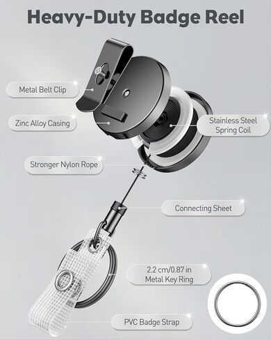 Uniclife 2 Pack Metal Retractable Keychain Heavy Duty Retractable Badge Reel for Badge Holder All Metal Casing with Stainless Steel Spring Coil 27.5 Inch Nylon Rope Belt Clip and Key Ring in Kuwait