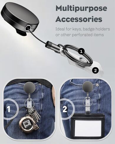 Uniclife 2 Pack Metal Retractable Keychain Heavy Duty Retractable Badge Reel for Badge Holder All Metal Casing with Stainless Steel Spring Coil 27.5 Inch Nylon Rope Belt Clip and Key Ring in Kuwait