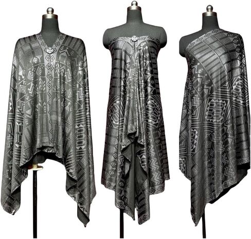 التصميم الأصلي Retro 20's Fashion Milk Silk Plick Image Hot Gold Gold Assuit Phoil Print Ladies Party Beach Sun Sun Dickf Shaw Making Cloth (黑银色) in Kuwait