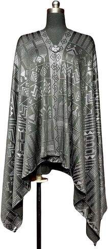 التصميم الأصلي Retro 20's Fashion Milk Silk Plick Image Hot Gold Gold Assuit Phoil Print Ladies Party Beach Sun Sun Dickf Shaw Making Cloth (黑银色) in Kuwait