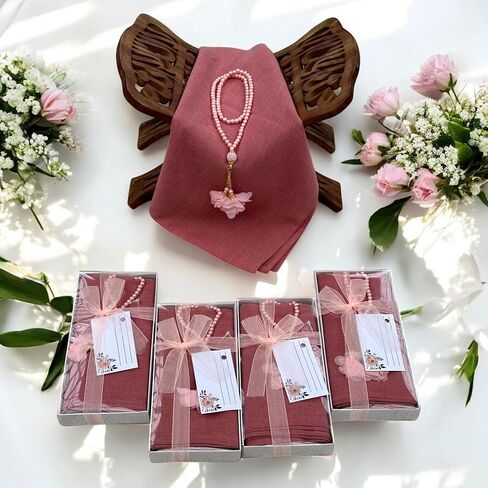 SAIKA 4 PCS Muslim Women Soft Premium Hijab, Scarves Shawl, Long Scarf Wrap, Scarves with Gift package, Islamic gift for her (ROSE) in Kuwait