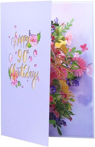 90th Birthday Card, Happy Birthday Card, Elegant Pop Up Cards with 3D Design Flowers for Women, Includes Note for Personal Wishes - Perfect Birthday Gifts for Her, Mom, Girlfriend (90th Birthday Card) in Saudi Arabia