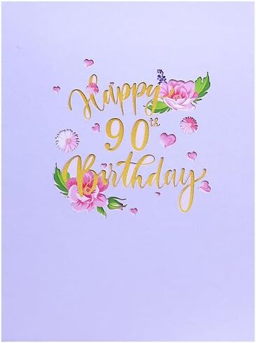 90th Birthday Card, Happy Birthday Card, Elegant Pop Up Cards with 3D Design Flowers for Women, Includes Note for Personal Wishes - Perfect Birthday Gifts for Her, Mom, Girlfriend (90th Birthday Card) in Saudi Arabia