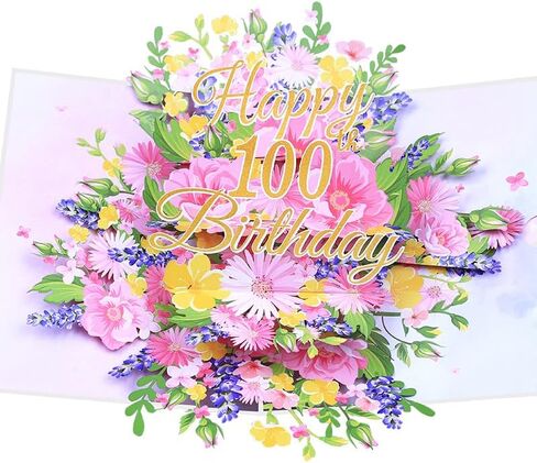 90th Birthday Card, Happy Birthday Card, Elegant Pop Up Cards with 3D Design Flowers for Women, Includes Note for Personal Wishes - Perfect Birthday Gifts for Her, Mom, Girlfriend (90th Birthday Card) in Saudi Arabia