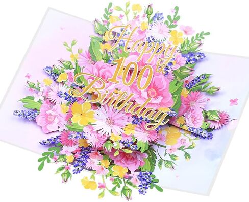 90th Birthday Card, Happy Birthday Card, Elegant Pop Up Cards with 3D Design Flowers for Women, Includes Note for Personal Wishes - Perfect Birthday Gifts for Her, Mom, Girlfriend (90th Birthday Card) in Saudi Arabia