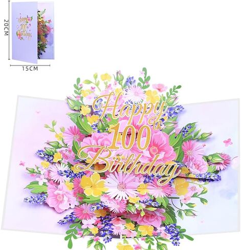 90th Birthday Card, Happy Birthday Card, Elegant Pop Up Cards with 3D Design Flowers for Women, Includes Note for Personal Wishes - Perfect Birthday Gifts for Her, Mom, Girlfriend (90th Birthday Card) in Saudi Arabia