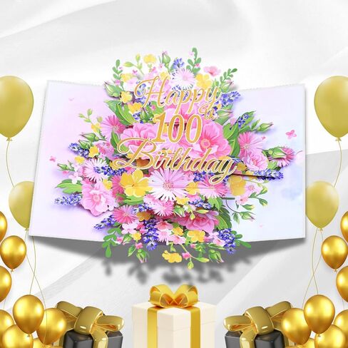 90th Birthday Card, Happy Birthday Card, Elegant Pop Up Cards with 3D Design Flowers for Women, Includes Note for Personal Wishes - Perfect Birthday Gifts for Her, Mom, Girlfriend (90th Birthday Card) in Saudi Arabia