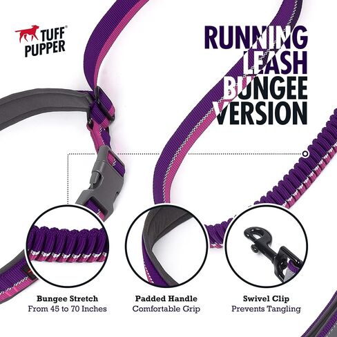 tuff pupper اليدين الحرة قابلة للتعديل الكلب مقود | خفيفة الوزن لجري الركض المشي | حزام الخصر مبطن (24-50 بوصة) | يضبط 3 إلى 6 أقدام الطول | نايلون باليستية قوية مع شرائط عاكسة in Kuwait