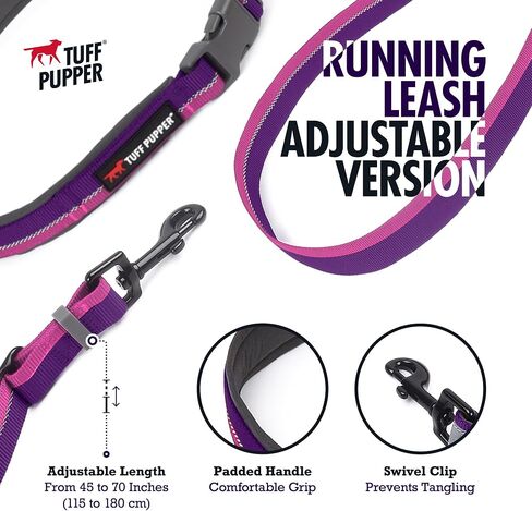 tuff pupper اليدين الحرة قابلة للتعديل الكلب مقود | خفيفة الوزن لجري الركض المشي | حزام الخصر مبطن (24-50 بوصة) | يضبط 3 إلى 6 أقدام الطول | نايلون باليستية قوية مع شرائط عاكسة in Kuwait