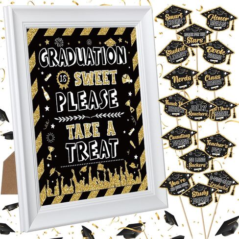 Hoolerry 21 PCS Treguation Bar Bar Signs Puffet Labels مجموعة 10 بوصة علامة بوفيه الحفلات مع ملصقات طعام الحلوى لإطار لوازم حفلات التخرج (Red ، White) in Kuwait