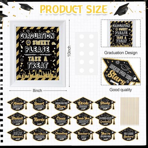 Hoolerry 21 PCS Treguation Bar Bar Signs Puffet Labels مجموعة 10 بوصة علامة بوفيه الحفلات مع ملصقات طعام الحلوى لإطار لوازم حفلات التخرج (Red ، White) in Kuwait