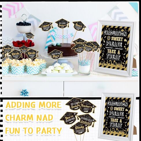 Hoolerry 21 PCS Treguation Bar Bar Signs Puffet Labels مجموعة 10 بوصة علامة بوفيه الحفلات مع ملصقات طعام الحلوى لإطار لوازم حفلات التخرج (Red ، White) in Kuwait