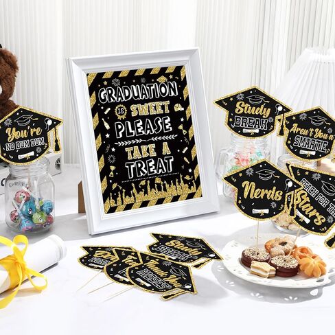Hoolerry 21 PCS Treguation Bar Bar Signs Puffet Labels مجموعة 10 بوصة علامة بوفيه الحفلات مع ملصقات طعام الحلوى لإطار لوازم حفلات التخرج (Red ، White) in Kuwait