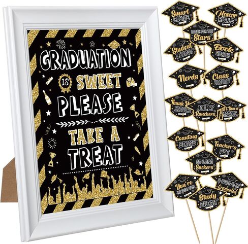 Hoolerry 21 PCS Treguation Bar Bar Signs Puffet Labels مجموعة 10 بوصة علامة بوفيه الحفلات مع ملصقات طعام الحلوى لإطار لوازم حفلات التخرج (Red ، White) in Kuwait
