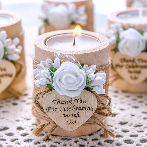 10 Piece Set of Wooden Tealight Candle Holders, Wedding Party Guest Favors, Thank You Favors, Return Gifts, Bridal Shower, Bithday Party, Housewarming Gifts for Guests. (Light Brown) in Kuwait