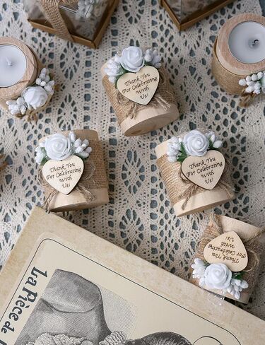 10 Piece Set of Wooden Tealight Candle Holders, Wedding Party Guest Favors, Thank You Favors, Return Gifts, Bridal Shower, Bithday Party, Housewarming Gifts for Guests. (Light Brown) in Kuwait