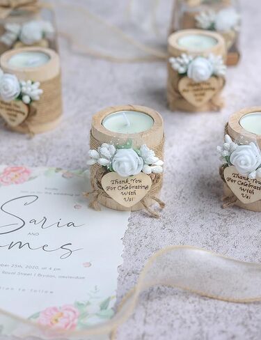 10 Piece Set of Wooden Tealight Candle Holders, Wedding Party Guest Favors, Thank You Favors, Return Gifts, Bridal Shower, Bithday Party, Housewarming Gifts for Guests. (Light Brown) in Kuwait
