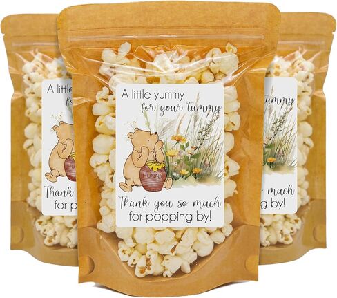 Winnie the Pooh Baby Shower Popcorn Bag & Sticker Favors (Kraft Stand up Bags & Stickers 30 COUNT) in Kuwait