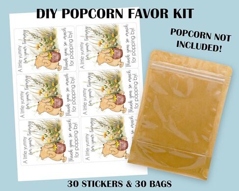 Winnie the Pooh Baby Shower Popcorn Bag & Sticker Favors (Kraft Stand up Bags & Stickers 30 COUNT) in Kuwait
