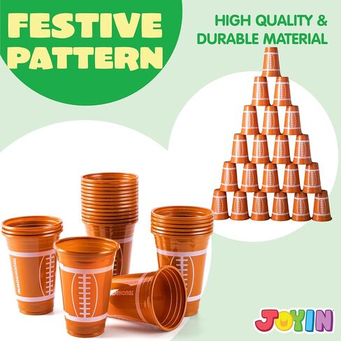Joyin 24 PCS Football Plastic Cups ، 16oz يمكن التخلص من الكؤوس لكرة القدم بشكل كبير للحدث الرياضي ، لوازم حفلات كرة القدم ، زخارف حفلات الأدوات المائدة العطلات in Saudi Arabia