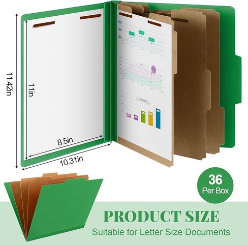 48 Pcs Classification Folders Letter Size,3 Dividers Pressboard File Folder Bulk,3.5 Inch Expansion,2 Prongs Fastener, Back to School Heavy Duty File Organizer for Student, Teacher (Green) in Kuwait