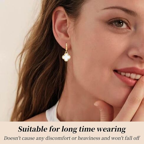 Clover Earrings for Women Four Leaf Clover Earrings Clover Dangle Earring 4 Leaf Gold Hoops Good Lucky Gifts Mothers Day Gifts Birthday Christmas Anniversary Jewelry (Gold/White Clover Jewelry) in Kuwait