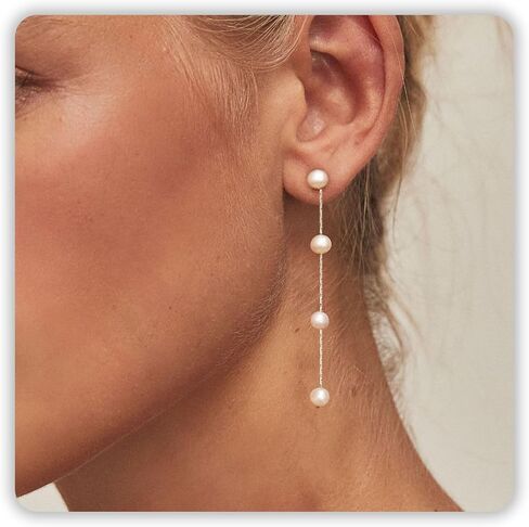 Sereney Sterling Silver Pearl Earrings for Women, Freshwater Pearl Drop Jewelry as Prom Accessories Dangle Earrings for Bride as Wedding Gifts Boho Jewelry as Birthday Gifts in Saudi Arabia
