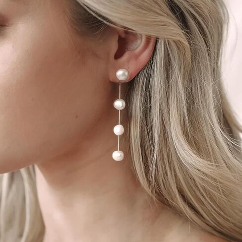 Sereney Sterling Silver Pearl Earrings for Women, Freshwater Pearl Drop Jewelry as Prom Accessories Dangle Earrings for Bride as Wedding Gifts Boho Jewelry as Birthday Gifts in Saudi Arabia