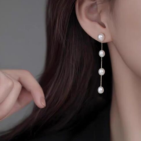 Sereney Sterling Silver Pearl Earrings for Women, Freshwater Pearl Drop Jewelry as Prom Accessories Dangle Earrings for Bride as Wedding Gifts Boho Jewelry as Birthday Gifts in Saudi Arabia