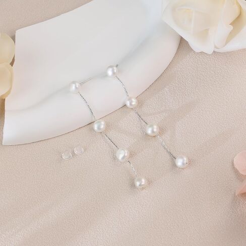 Sereney Sterling Silver Pearl Earrings for Women, Freshwater Pearl Drop Jewelry as Prom Accessories Dangle Earrings for Bride as Wedding Gifts Boho Jewelry as Birthday Gifts in Saudi Arabia