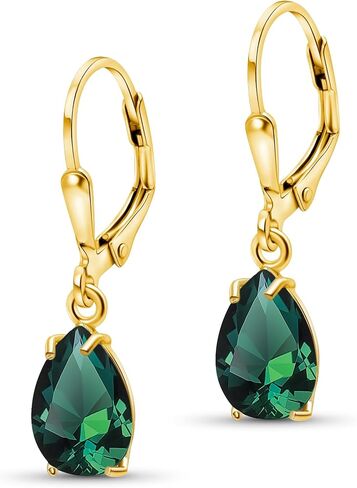 14K Gold Plated Emerald Teardrop Earrings for Women – May Birthstone Jewelry – Dainty Leverback Earrings in Gold Over 925 Sterling Silver – Elegant Gift for Women in Saudi Arabia