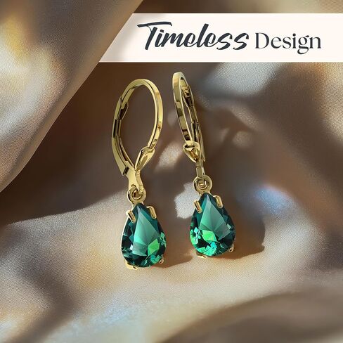 14K Gold Plated Emerald Teardrop Earrings for Women – May Birthstone Jewelry – Dainty Leverback Earrings in Gold Over 925 Sterling Silver – Elegant Gift for Women in Saudi Arabia