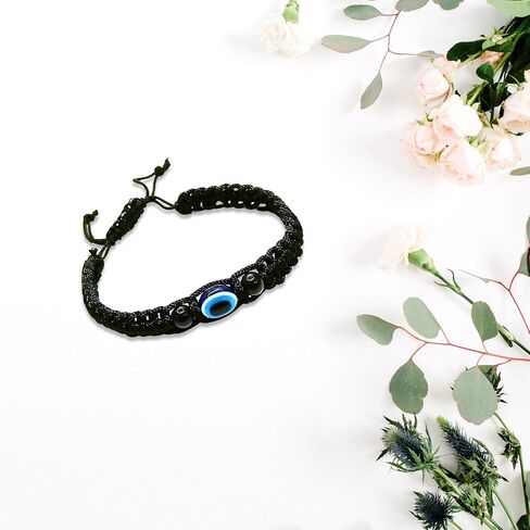 Evil Eye Bracelets for Women Men Handmade Braided Kabbalah Bracelet Good Luck Protection Bracelet Rope Cord Thread Friendship Adjustable String Minimalist Jewelry (black) in Saudi Arabia