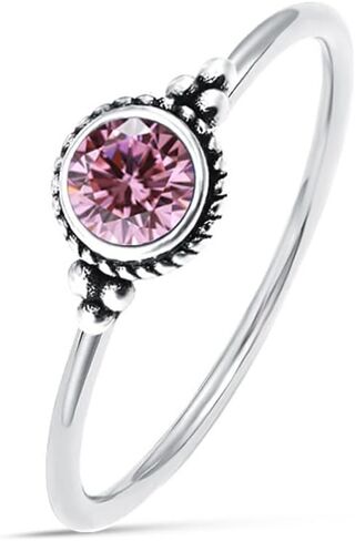 MINI February Purple Purple Birthstone Ring ، Retro S925 Sterling Silver Tiny Tiny Multi Stone Crystal Ring ، مجوهرات حلقة أحجار أحجار خاتمة صغيرة مستديرة للنساء (A02_FEB ، 10) in Kuwait