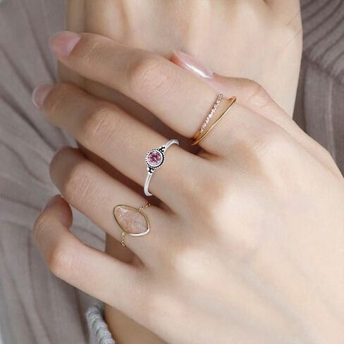 MINI February Purple Purple Birthstone Ring ، Retro S925 Sterling Silver Tiny Tiny Multi Stone Crystal Ring ، مجوهرات حلقة أحجار أحجار خاتمة صغيرة مستديرة للنساء (A02_FEB ، 10) in Kuwait
