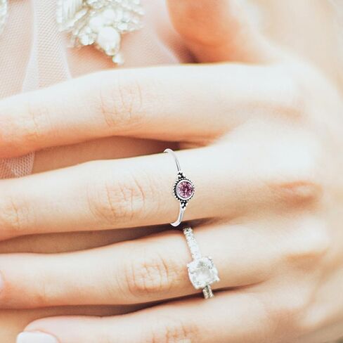 MINI February Purple Purple Birthstone Ring ، Retro S925 Sterling Silver Tiny Tiny Multi Stone Crystal Ring ، مجوهرات حلقة أحجار أحجار خاتمة صغيرة مستديرة للنساء (A02_FEB ، 10) in Kuwait