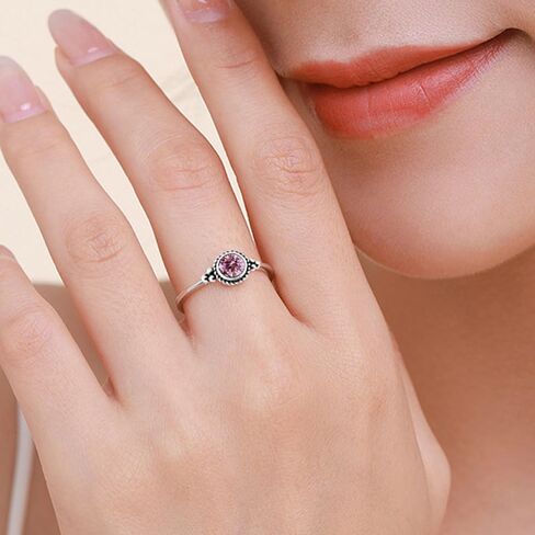 MINI February Purple Purple Birthstone Ring ، Retro S925 Sterling Silver Tiny Tiny Multi Stone Crystal Ring ، مجوهرات حلقة أحجار أحجار خاتمة صغيرة مستديرة للنساء (A02_FEB ، 10) in Kuwait