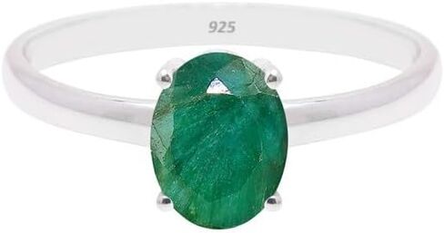 Delicate Emerald Stone Ring, 925 Sterling Silver Ring Handmade Statement Ring For Women and Girls, Minimalist Gemstone Ring Engagement, Unique Christmas Jewelry Gift For, Promise Ring Size US 12 in Saudi Arabia