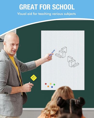 Magnetic Graph Paper for Whiteboard: 17.5x24 Inches Dry Erase Grid XY Coordinate Plane for White Board - Grid Magnetic Board with Markers, Magnets, Eraser for Teacher Math Classroom Must Have in Saudi Arabia