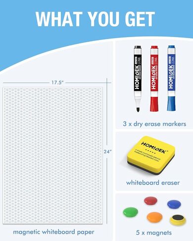 Magnetic Graph Paper for Whiteboard: 17.5x24 Inches Dry Erase Grid XY Coordinate Plane for White Board - Grid Magnetic Board with Markers, Magnets, Eraser for Teacher Math Classroom Must Have in Saudi Arabia