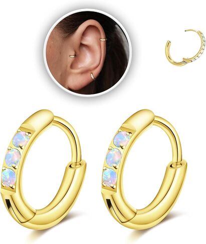 4Pair 316L Surgical Steel Opal Small Hoop Earrings for Women Hypoallergenic Medical Grade Lightweight Huggie Earring stacks For Cartilage Helix Daith Tragus Lobe Piercing Jewelry in Saudi Arabia