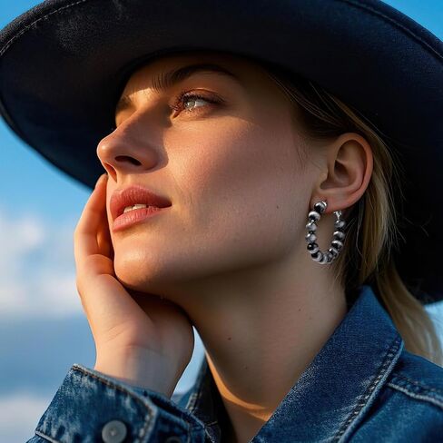 Navajo Pearls Dangle Chunky Hoop Earrings for Women Hypoallergenic Vintage Western Cowgirl Jewelry-Small in Saudi Arabia