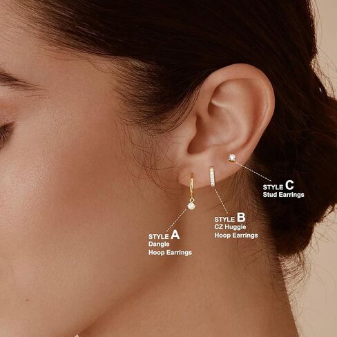 3 Pairs Gold Hoop Earrings Set: 14K Gold Plated Hypoallergenic Stud Earrings Dangle Cartilage Huggie Hoop Earrings for Women Fashion Gold Jewelry for Women Gifts in Saudi Arabia
