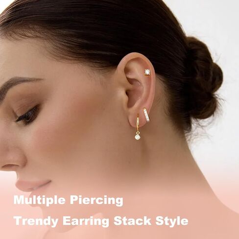 3 Pairs Gold Hoop Earrings Set: 14K Gold Plated Hypoallergenic Stud Earrings Dangle Cartilage Huggie Hoop Earrings for Women Fashion Gold Jewelry for Women Gifts in Saudi Arabia