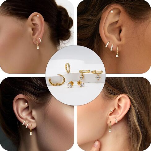 3 Pairs Gold Hoop Earrings Set: 14K Gold Plated Hypoallergenic Stud Earrings Dangle Cartilage Huggie Hoop Earrings for Women Fashion Gold Jewelry for Women Gifts in Saudi Arabia