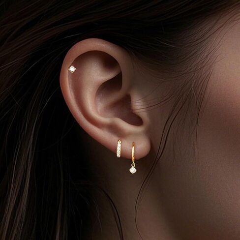 3 Pairs Gold Hoop Earrings Set: 14K Gold Plated Hypoallergenic Stud Earrings Dangle Cartilage Huggie Hoop Earrings for Women Fashion Gold Jewelry for Women Gifts in Saudi Arabia