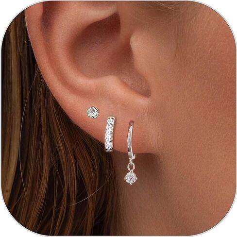 3 Pairs Gold Hoop Earrings Set: 14K Gold Plated Hypoallergenic Stud Earrings Dangle Cartilage Huggie Hoop Earrings for Women Fashion Gold Jewelry for Women Gifts in Saudi Arabia