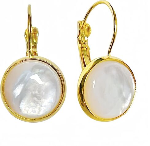 12MM Natural Mother of Pearl Earrings, Classy Leverback Design, Genuine White Seashell, Birthstone Healing Gemstones, Jewelry Gift for Women Girls (Gold) in Kuwait