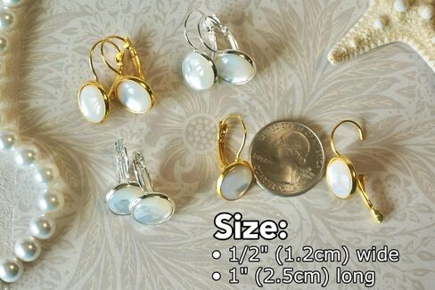 12MM Natural Mother of Pearl Earrings, Classy Leverback Design, Genuine White Seashell, Birthstone Healing Gemstones, Jewelry Gift for Women Girls (Gold) in Kuwait