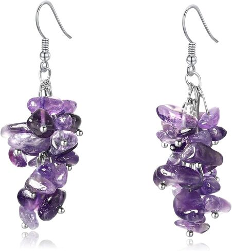 Seraphina المصنوعة يدويًا من الجمشت الطبيعية المكسرة من الحجر الكريستالي المتدلى بالقطط الأرجواني إسقاط أقراط الهدية المجوهرات in Kuwait